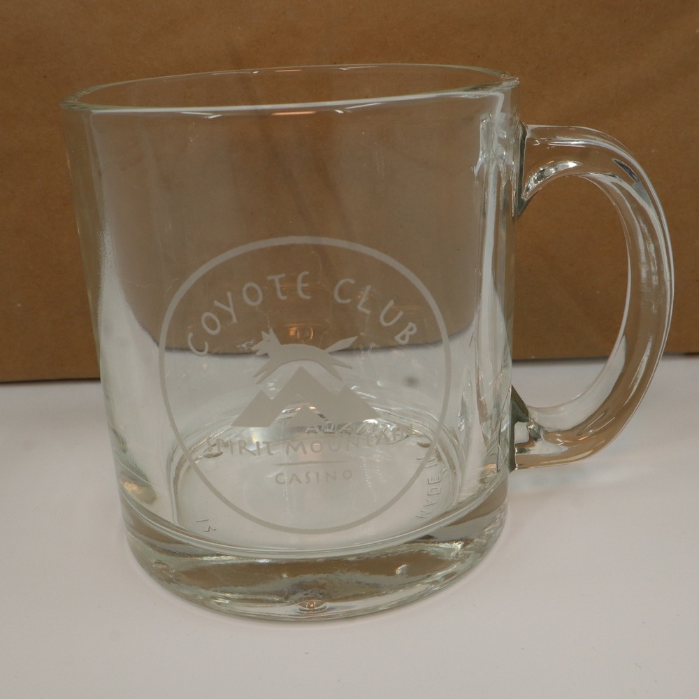 Spirit Mountain Casino Coyote Club Glass Mug Clear Etched Logo Made in Canada